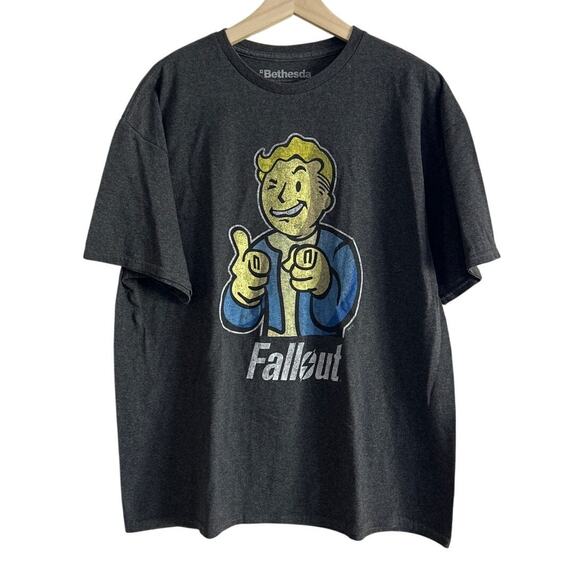 Fallout Vault Boy Thumbs Up Bethesda Men's Short Sleeve Tee Shirt Gray XL - Picture 1 of 3